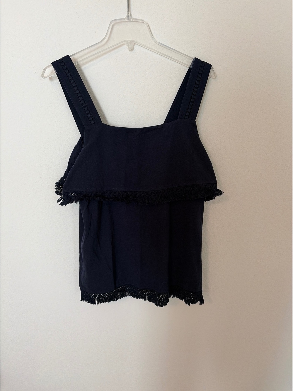 J Crew Navy Blue Fringe Detail Sleeveless Tank Top Womens Size Medium M